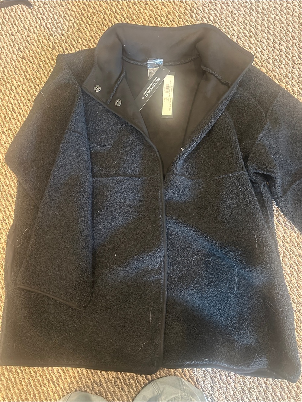 Tribal Black Pea Coat with Soft Fleece Texture